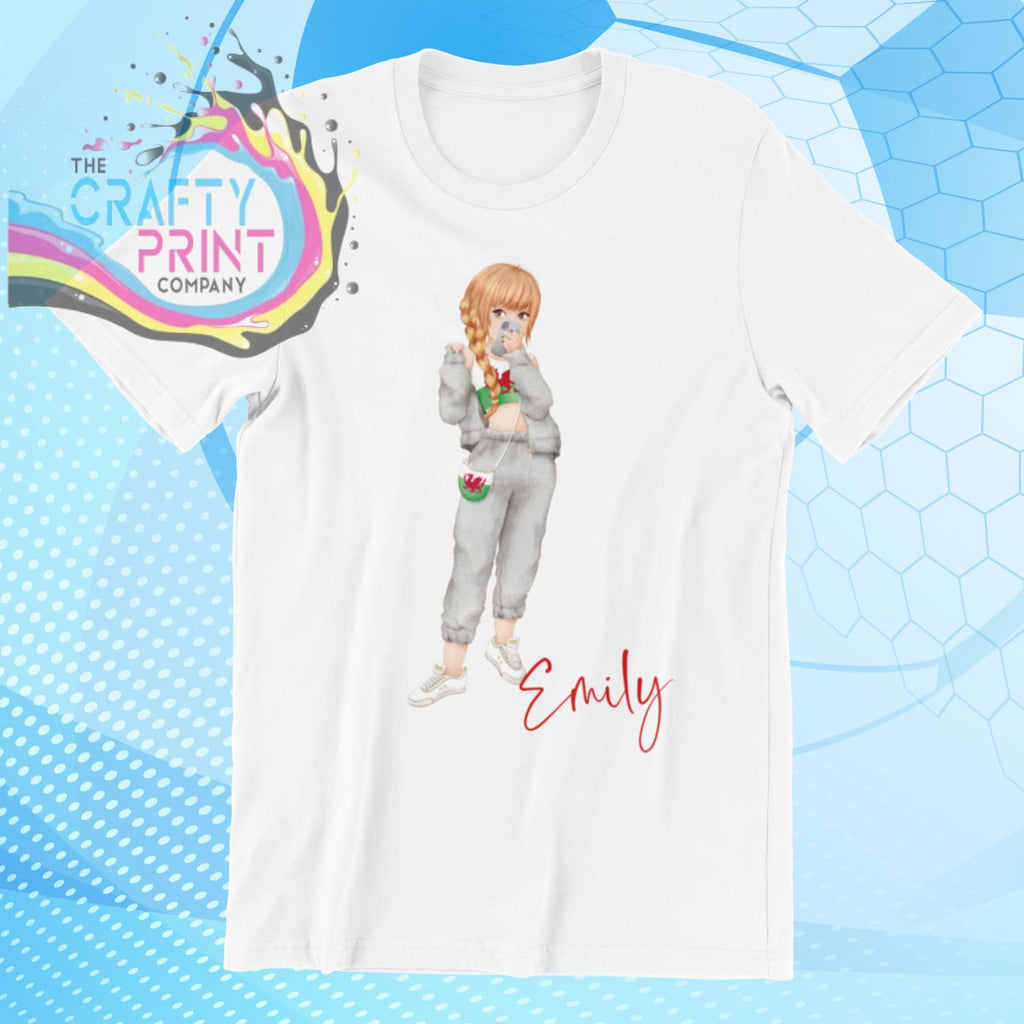 Wales Welsh Girl Children’s T-shirt - White / Red Hair