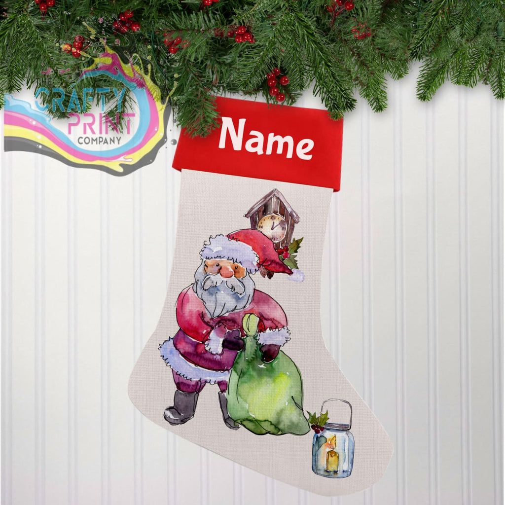 Watercolour Santa Personalised Linen Christmas Stocking -