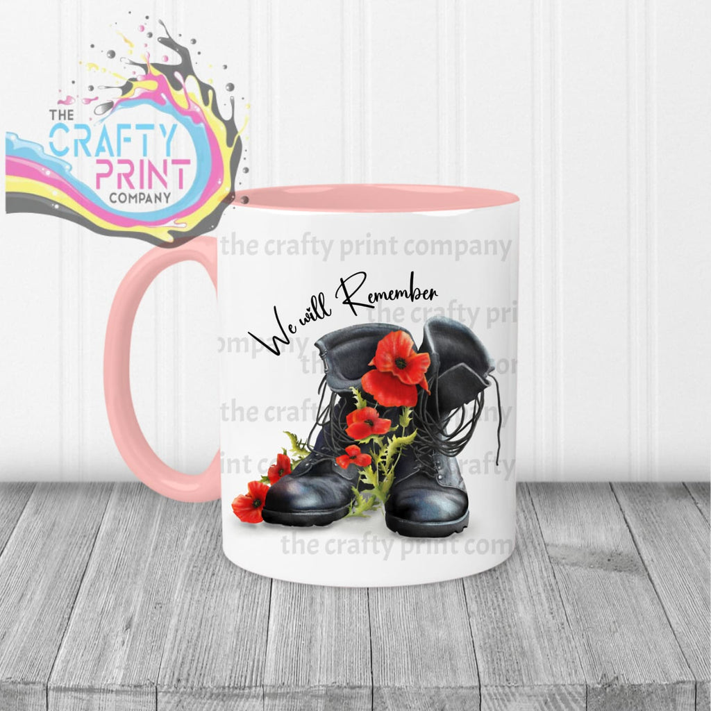 We Will Remember Remembrance Mug - Pink Handle & Inner -