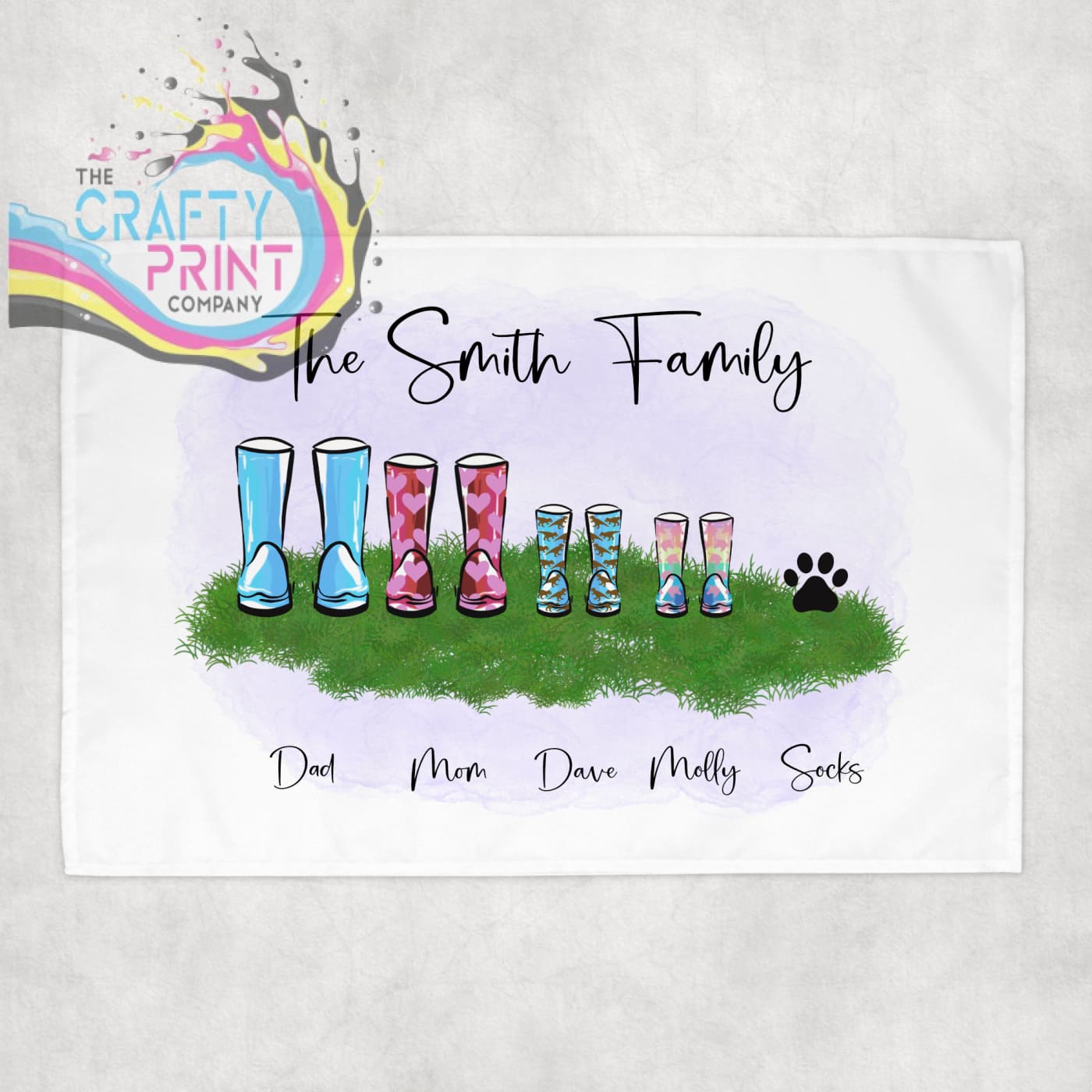 Wellington Boot Family Personalised Tea Towel - Kitchen