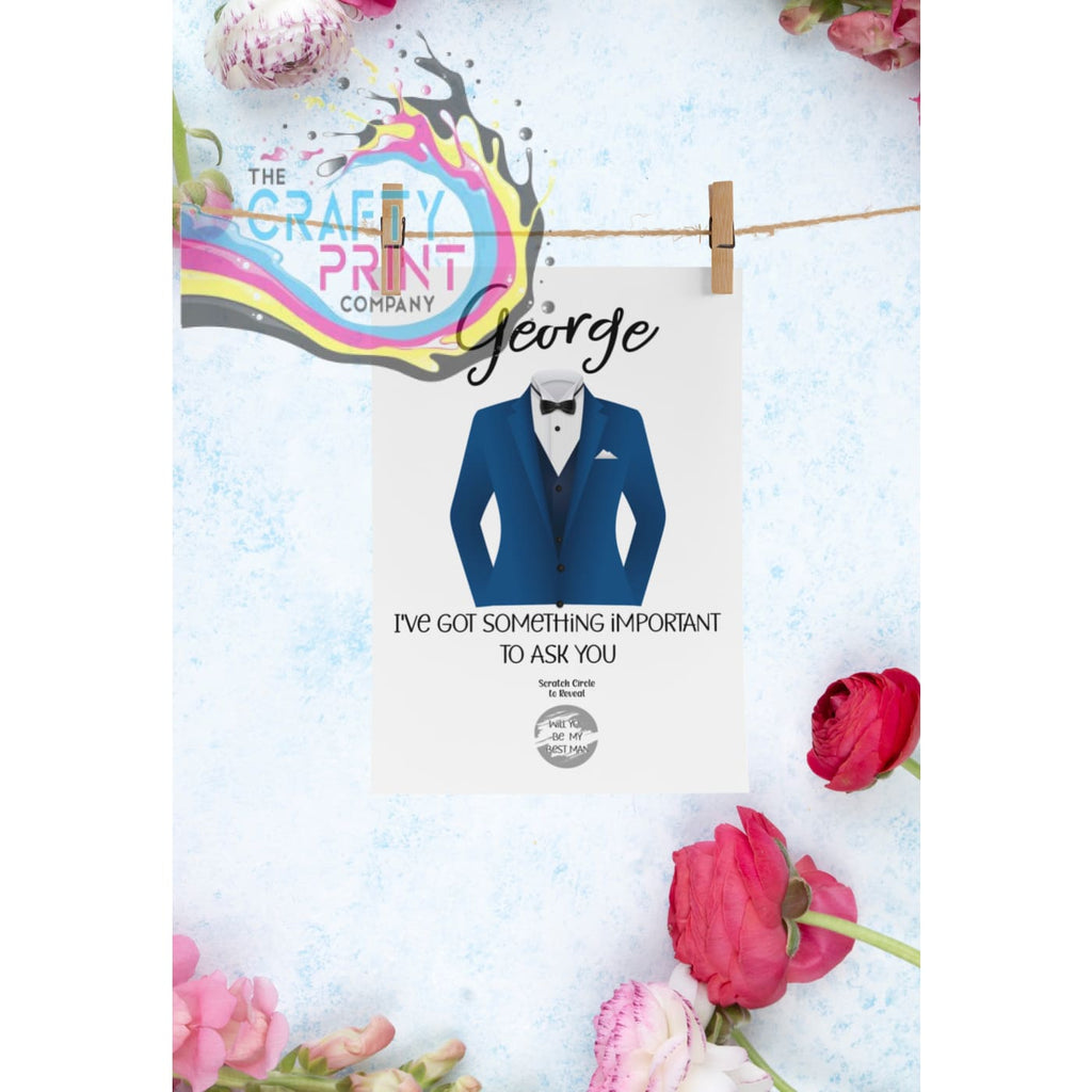 Will you be my Best Man? Postcard Scratch Card - Blue Suit -