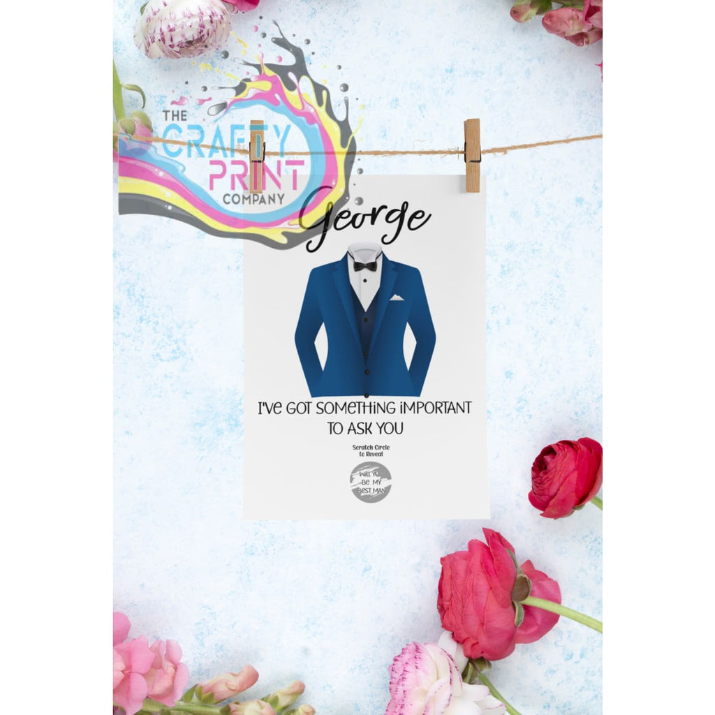 Will you be my Best Man? Postcard Scratch Card - Blue Suit