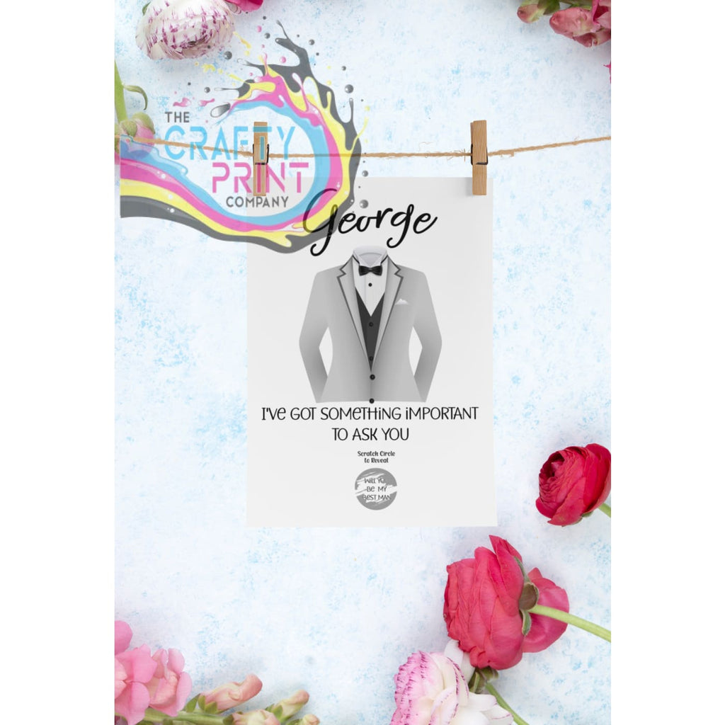 Will you be my Best Man? Postcard Scratch Card - Grey Suit