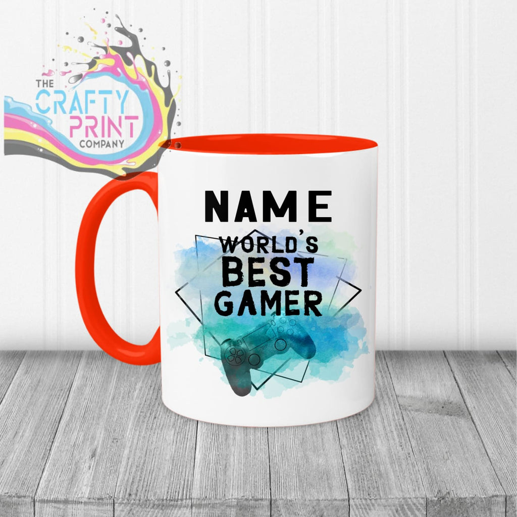 Worlds Best Gamer Playstation Personalised Mug - Red Handle
