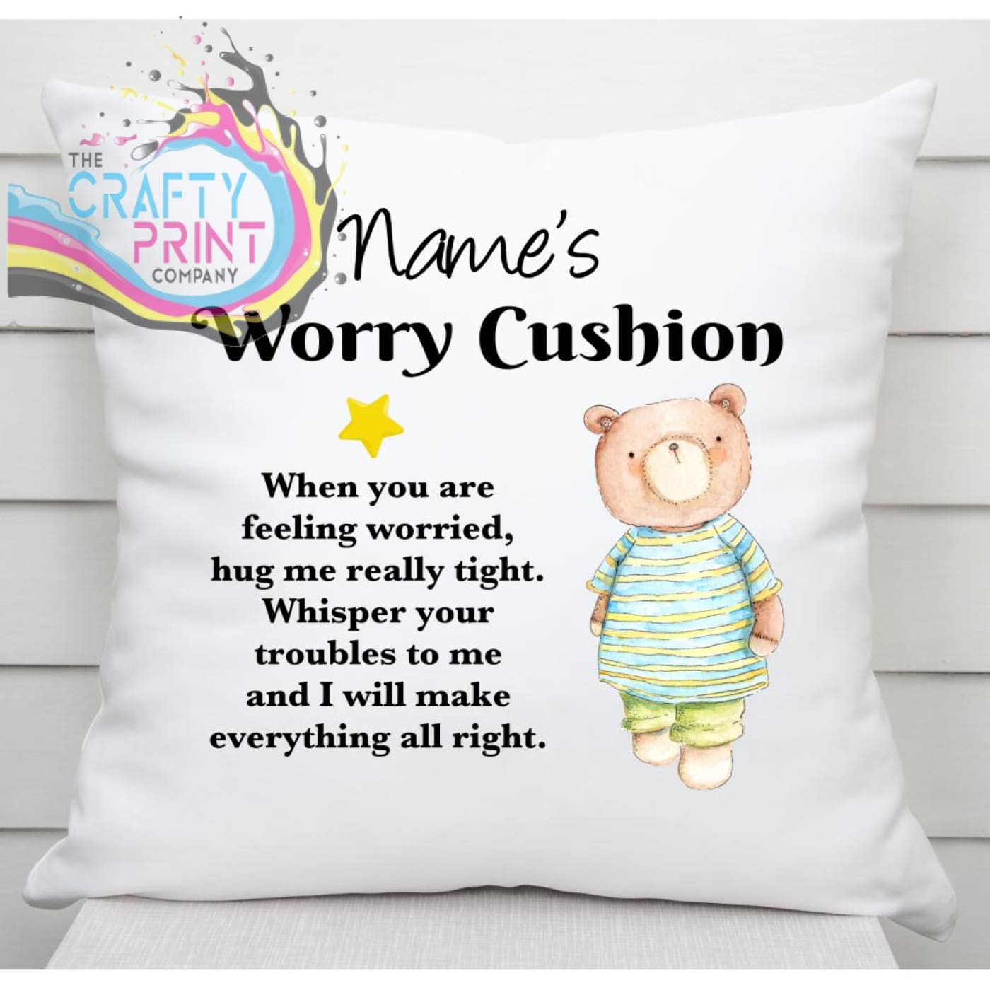 Worry Cushion Cover Teddy Bear Design Personalised - Chair