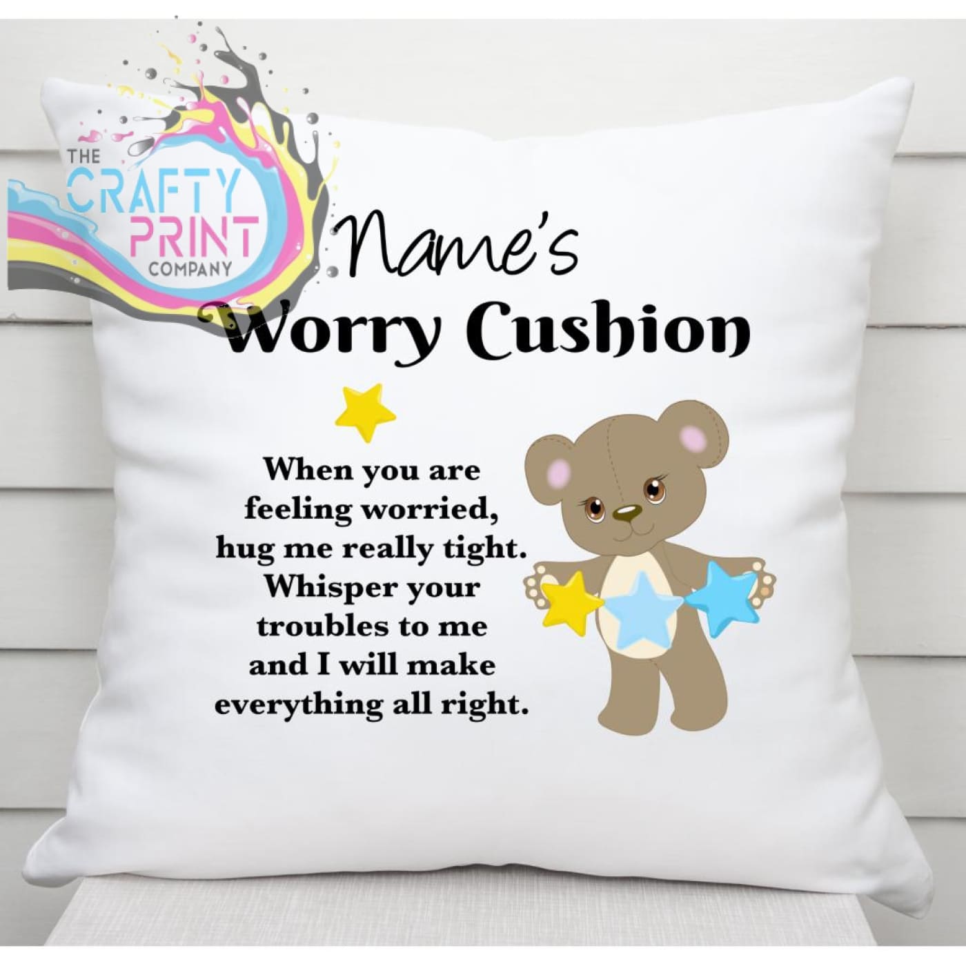Worry Cushion Cover Teddy Bear Design Personalised